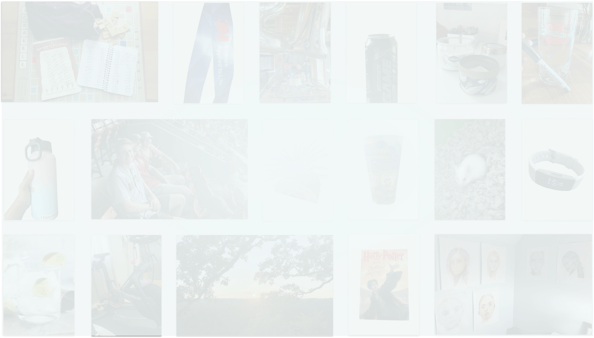 background image with many photographs of submitted items in a grid